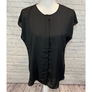 APT 9 Sheer Black Short Sleeve Button Down Blouse-Medium